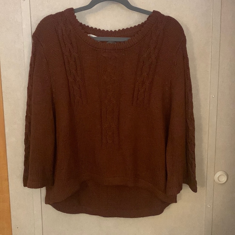 Maroon/Rusty colored high low open back sweater